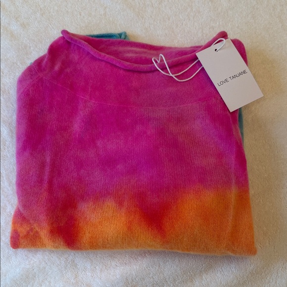 NWT LOVE TANJANE Rainbow Hand Tie-Dye CASHMERE Sweater - Pink Orange Yellow Blue - Picture 6 of 6
